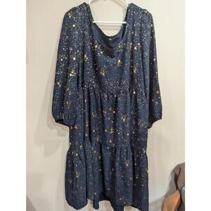 Gorgeous long sleeve navy cupcake style tiered dress w/gold foil star print 3X